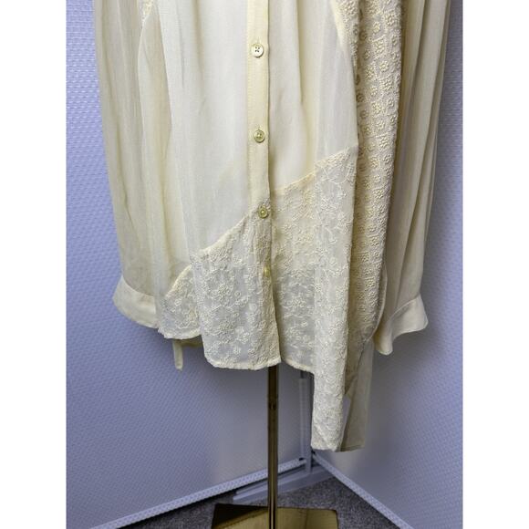 CHICO'S Sheer Boho Art To Wear Shirt Top Asymmetrical Hem Embroidery Size XL 3 - Picture 9 of 15